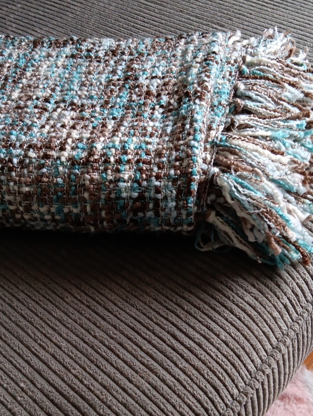 Cynthia Rowley Brown, Cream & Aqua Woven Throw